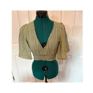 Boho smocked crop top with flutter sleeves and deep v-neck - XS